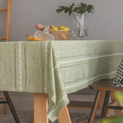 Cotton Linen Stripe Tassel Tablecloth – Rectangular, Stain Resistant & Dust-Proof Table Cover