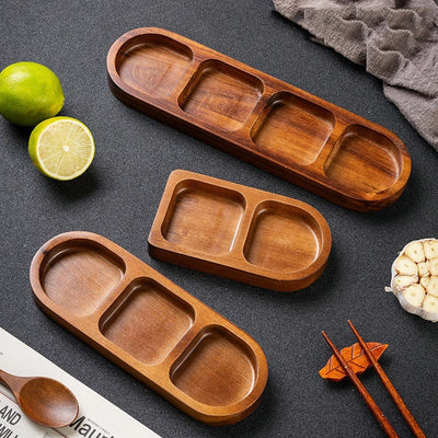 Natural Wooden Divided Serving Tray – Multi-Section Snack & Condiment Dish for Elegant Food Presentation