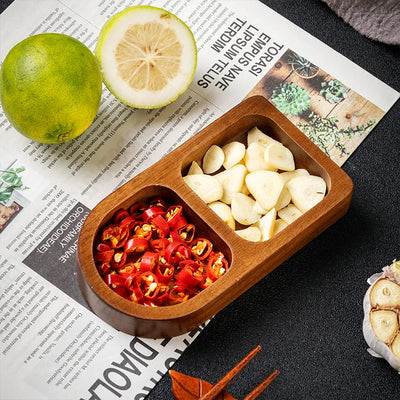 Natural Wooden Divided Serving Tray – Multi-Section Snack & Condiment Dish for Elegant Food Presentation