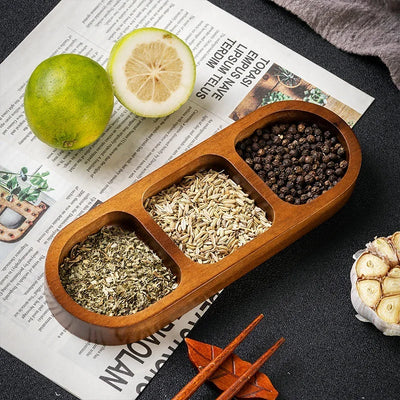 Natural Wooden Divided Serving Tray – Multi-Section Snack & Condiment Dish for Elegant Food Presentation