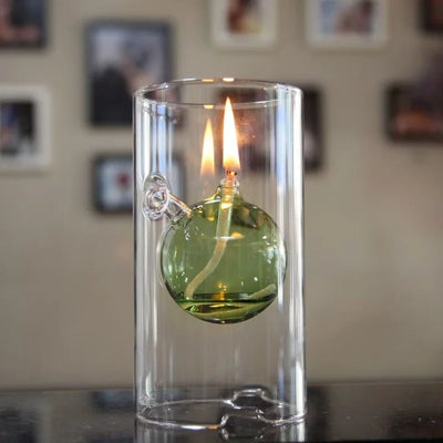 Cylindrical Glass Oil Lamp – Transparent Vintage Candle Holder | Creative Home Interior Decoration