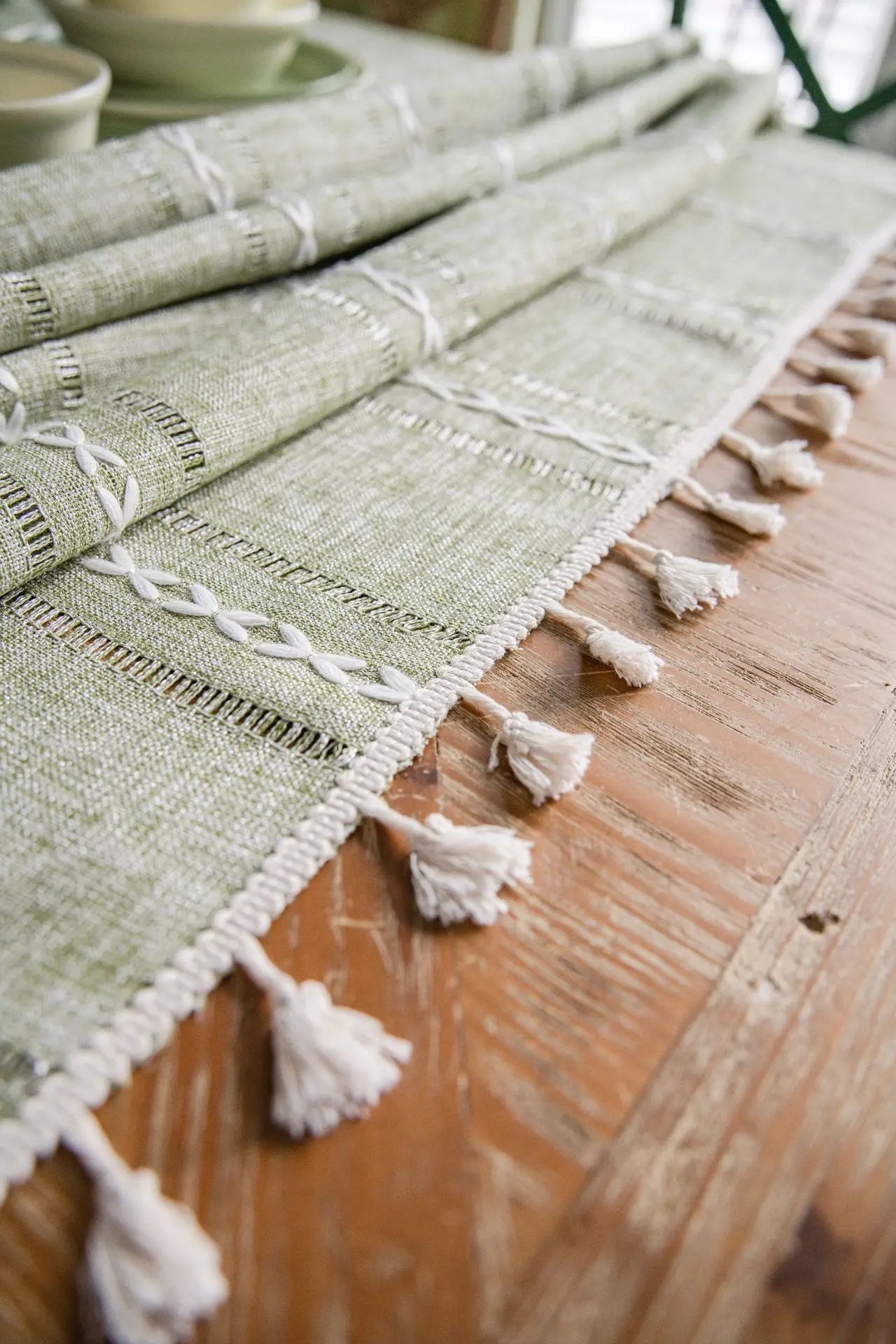 Cotton Linen Stripe Tassel Tablecloth – Rectangular, Stain Resistant & Dust-Proof Table Cover