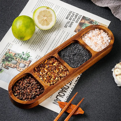 Natural Wooden Divided Serving Tray – Multi-Section Snack & Condiment Dish for Elegant Food Presentation