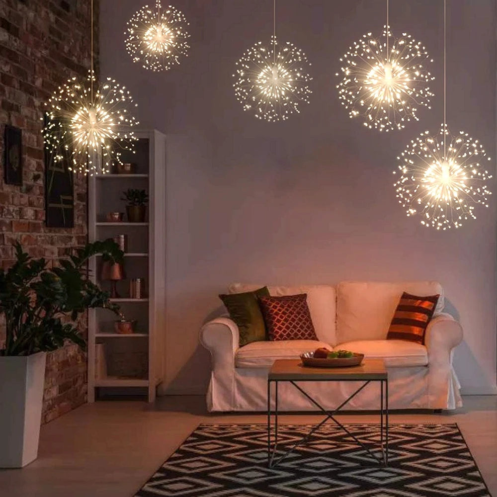 LED Firework Starburst Hanging Light – 150/200 LED DIY Fairy String Lamp, Remote-Control Twinkle Decor | Christmas, Bedroom, Festival Lighting