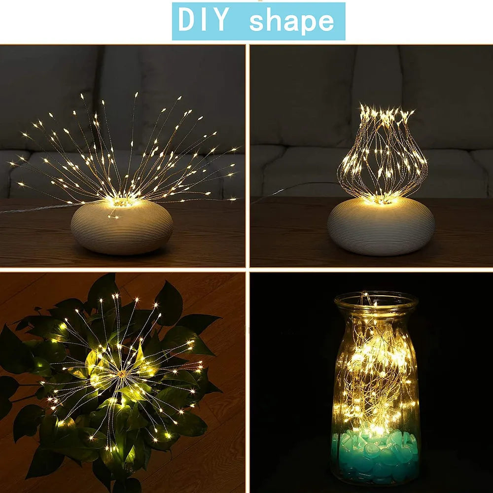 LED Firework Starburst Hanging Light – 150/200 LED DIY Fairy String Lamp, Remote-Control Twinkle Decor | Christmas, Bedroom, Festival Lighting