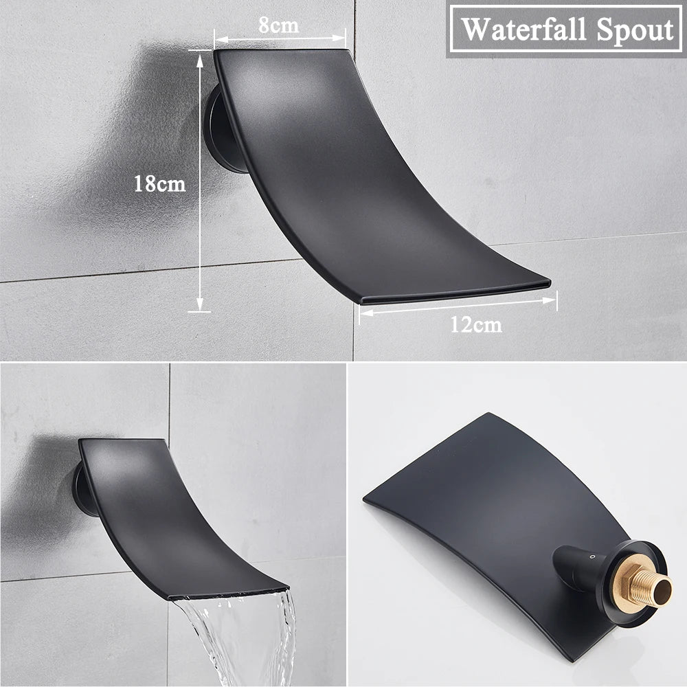 Matte Black Wall Mounted Rainfall Shower System with Thermostatic Mixer & Concealed Control Valve
