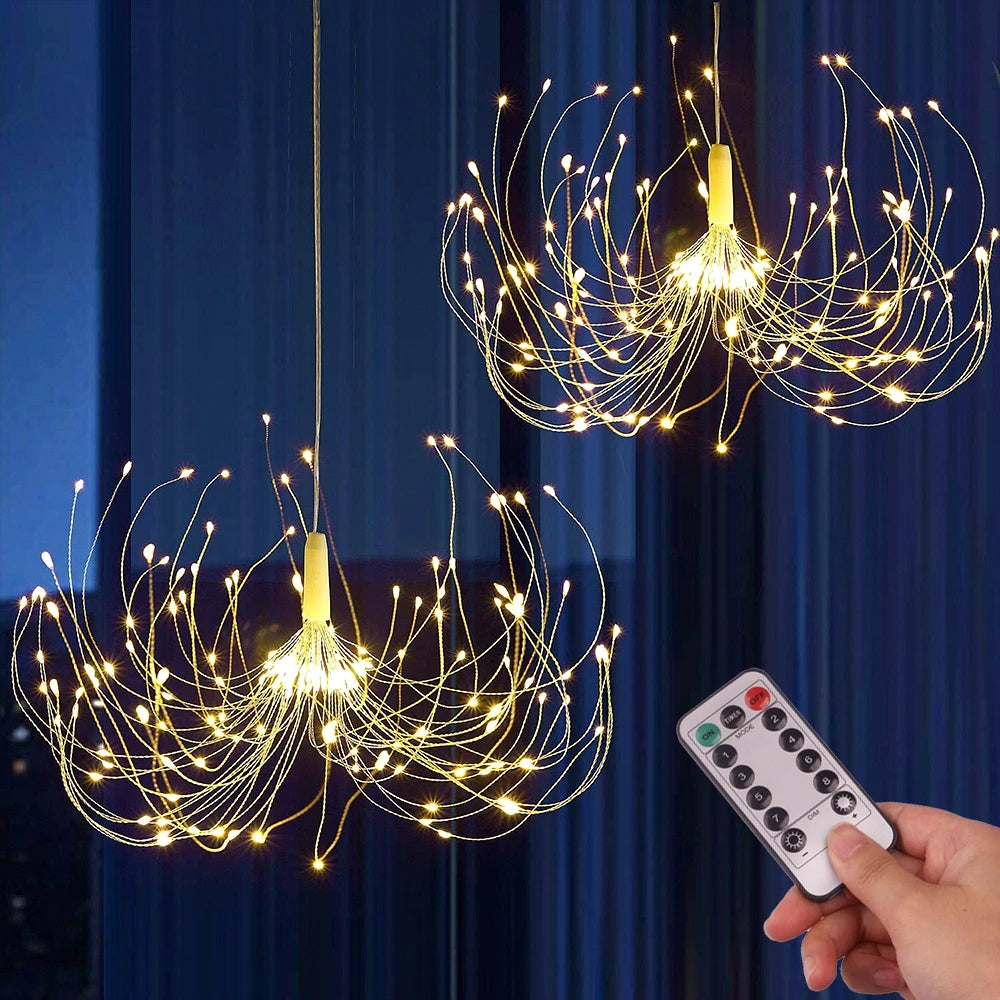 LED Firework Starburst Hanging Light – 150/200 LED DIY Fairy String Lamp, Remote-Control Twinkle Decor | Christmas, Bedroom, Festival Lighting
