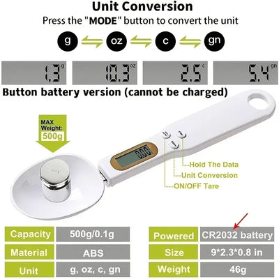 Mini Digital Spoon Scale – Electronic LCD Kitchen Food Scale 0.1-500g for Cooking, Flour, Milk, Coffee, Powder, Weight Measuring