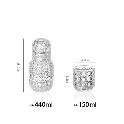 Vintage Glass Bedside Carafe & Tumbler Set – Retro Relief Pattern Water Pitcher with Matching Cup