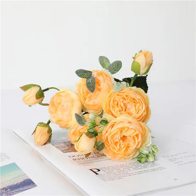 30cm Rose Pink Peony Silk Artificial Flowers Bouquet – 5 Large Heads & 4 Buds | Wedding & Home Decor