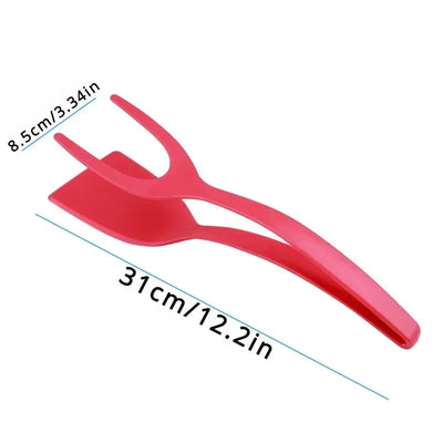 2-in-1 Nylon Grip Flip Tongs – Multipurpose Spatula & Clamp for Eggs, Pancakes, Steak, and More