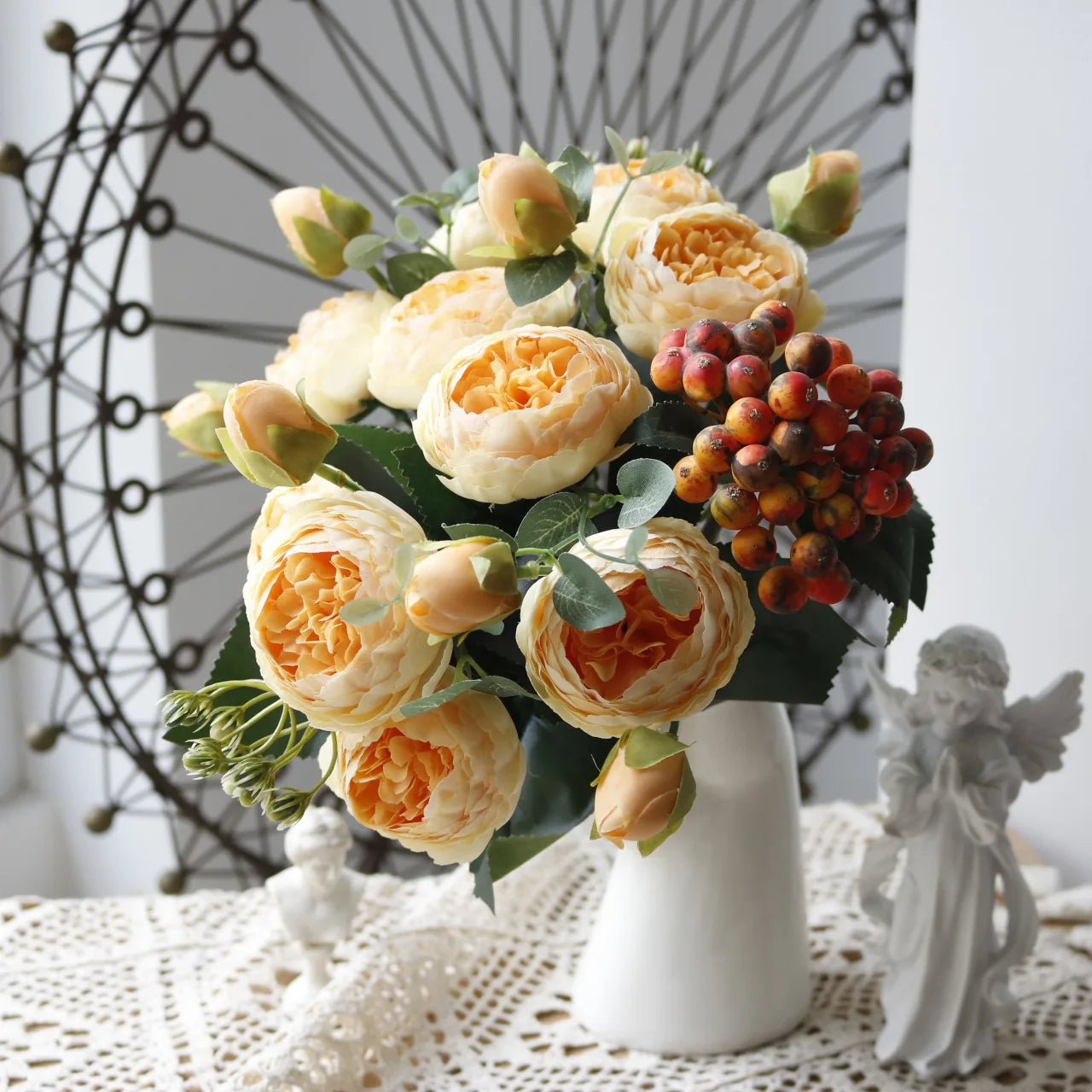 30cm Rose Pink Peony Silk Artificial Flowers Bouquet – 5 Large Heads & 4 Buds | Wedding & Home Decor