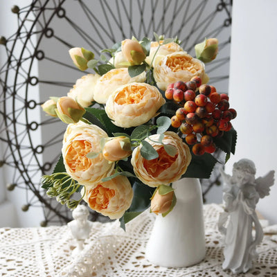 30cm Rose Pink Peony Silk Artificial Flowers Bouquet – 5 Large Heads & 4 Buds | Wedding & Home Decor