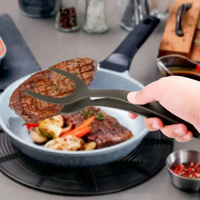 2-in-1 Nylon Grip Flip Tongs – Multipurpose Spatula & Clamp for Eggs, Pancakes, Steak, and More