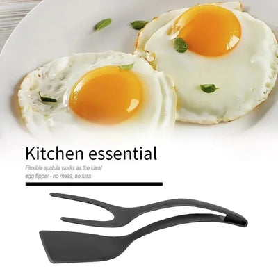 2-in-1 Nylon Grip Flip Tongs – Multipurpose Spatula & Clamp for Eggs, Pancakes, Steak, and More