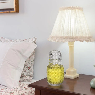 Vintage Glass Bedside Carafe & Tumbler Set – Retro Relief Pattern Water Pitcher with Matching Cup