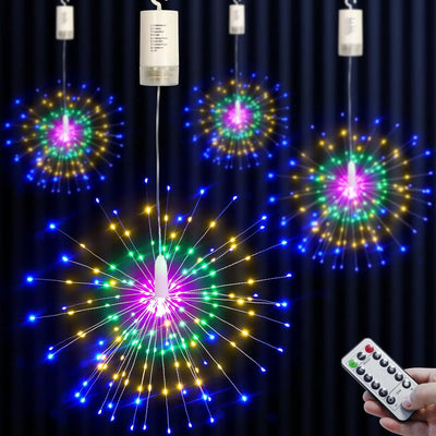 LED Firework Starburst Hanging Light – 150/200 LED DIY Fairy String Lamp, Remote-Control Twinkle Decor | Christmas, Bedroom, Festival Lighting