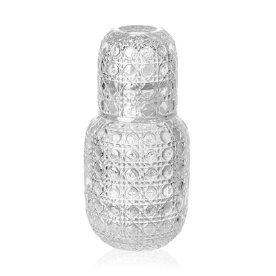 Vintage Glass Bedside Carafe & Tumbler Set – Retro Relief Pattern Water Pitcher with Matching Cup