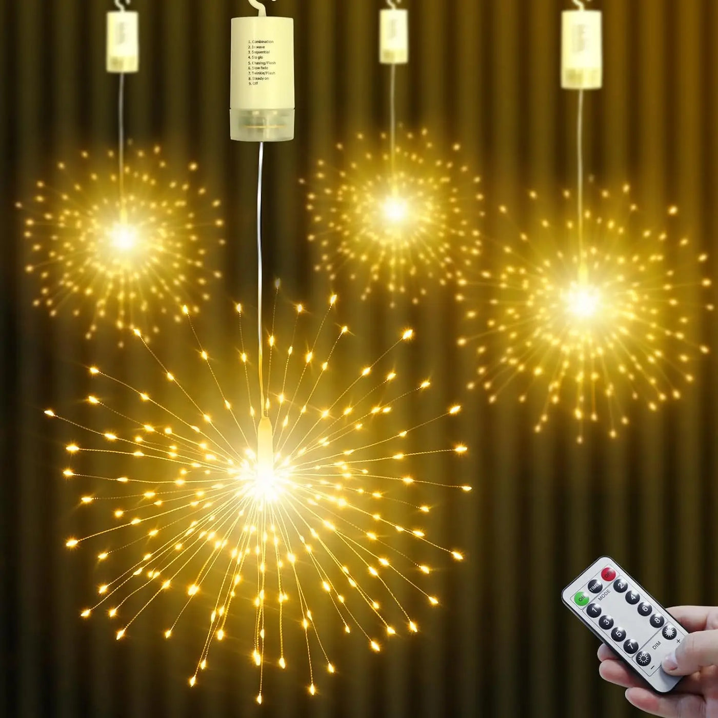 LED Firework Starburst Hanging Light – 150/200 LED DIY Fairy String Lamp, Remote-Control Twinkle Decor | Christmas, Bedroom, Festival Lighting