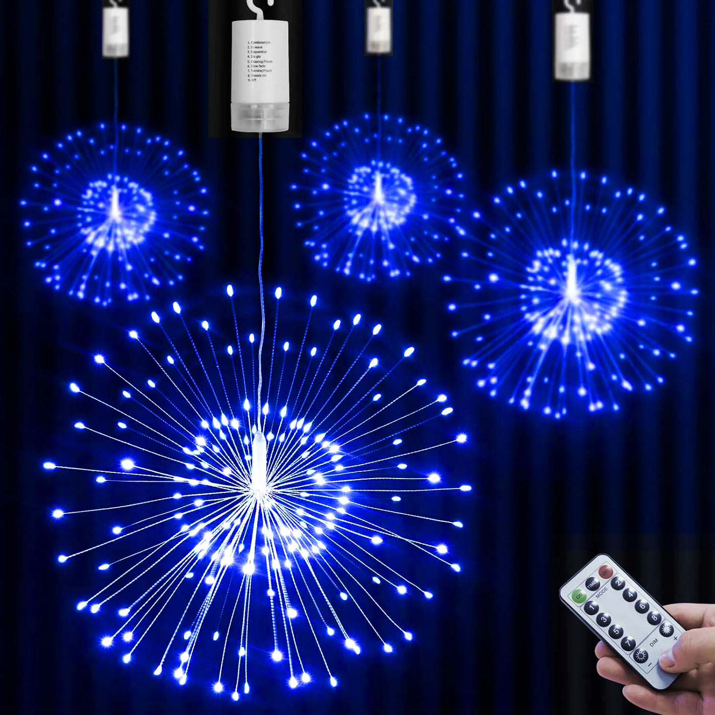 LED Firework Starburst Hanging Light – 150/200 LED DIY Fairy String Lamp, Remote-Control Twinkle Decor | Christmas, Bedroom, Festival Lighting