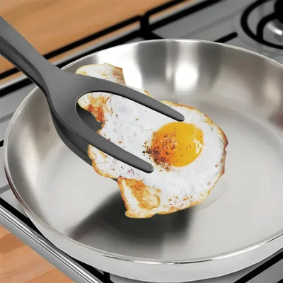 2-in-1 Nylon Grip Flip Tongs – Multipurpose Spatula & Clamp for Eggs, Pancakes, Steak, and More