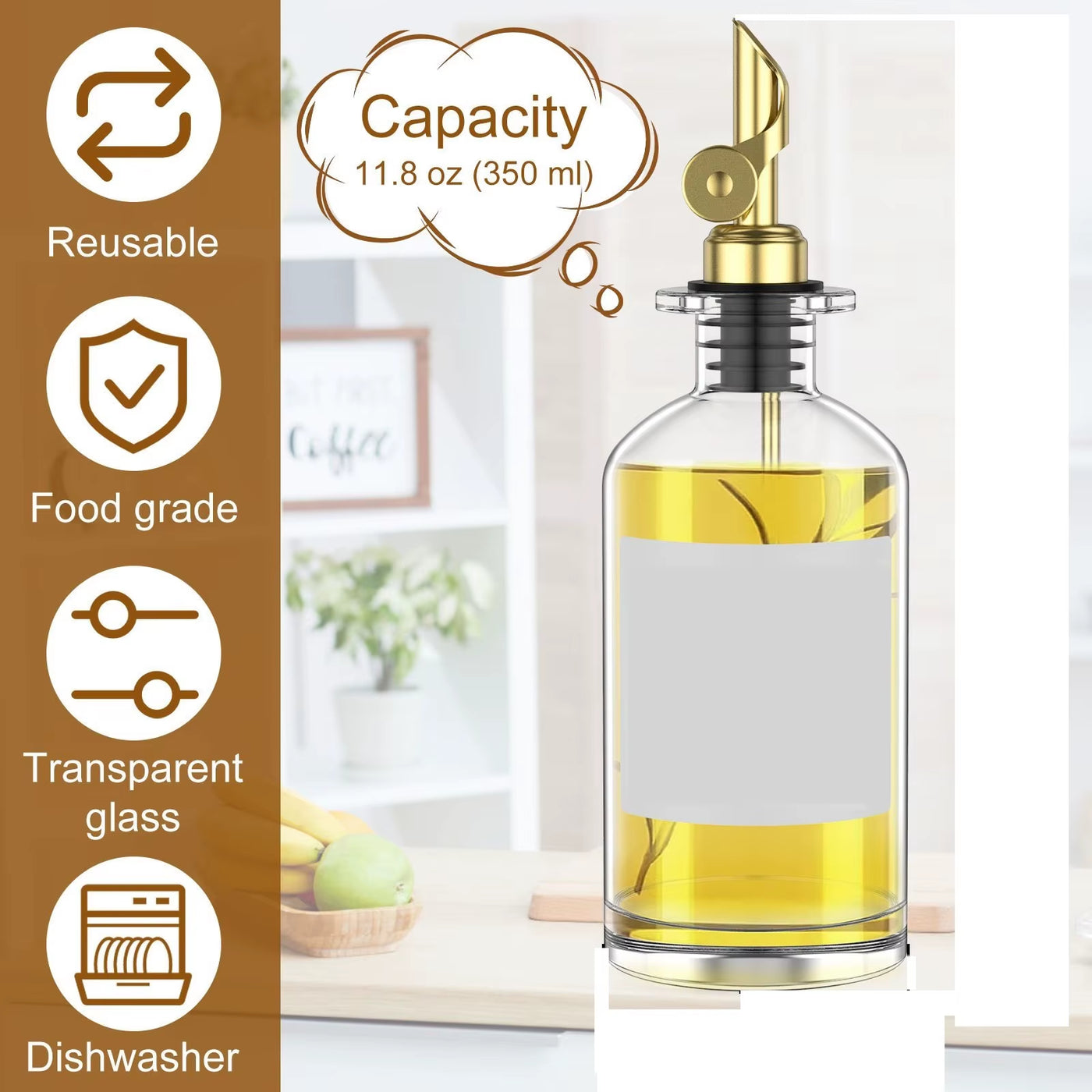 Glass Olive Oil & Vinegar Dispenser Bottle – Leak-Proof Seasoning Container for Kitchen Use