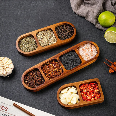 Natural Wooden Divided Serving Tray – Multi-Section Snack & Condiment Dish for Elegant Food Presentation