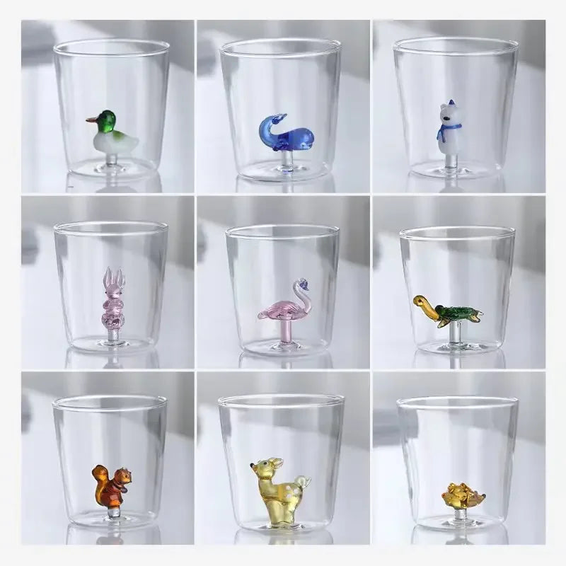 Handmade Bubble Glass Cup – 3D Animal & Plant Design | Cute Transparent Coffee & Milk Mug