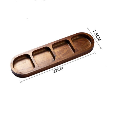 Natural Wooden Divided Serving Tray – Multi-Section Snack & Condiment Dish for Elegant Food Presentation