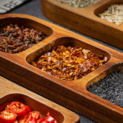 Natural Wooden Divided Serving Tray – Multi-Section Snack & Condiment Dish for Elegant Food Presentation