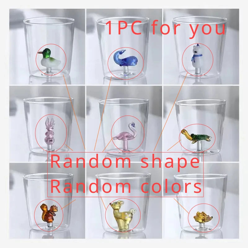 Handmade Bubble Glass Cup – 3D Animal & Plant Design | Cute Transparent Coffee & Milk Mug